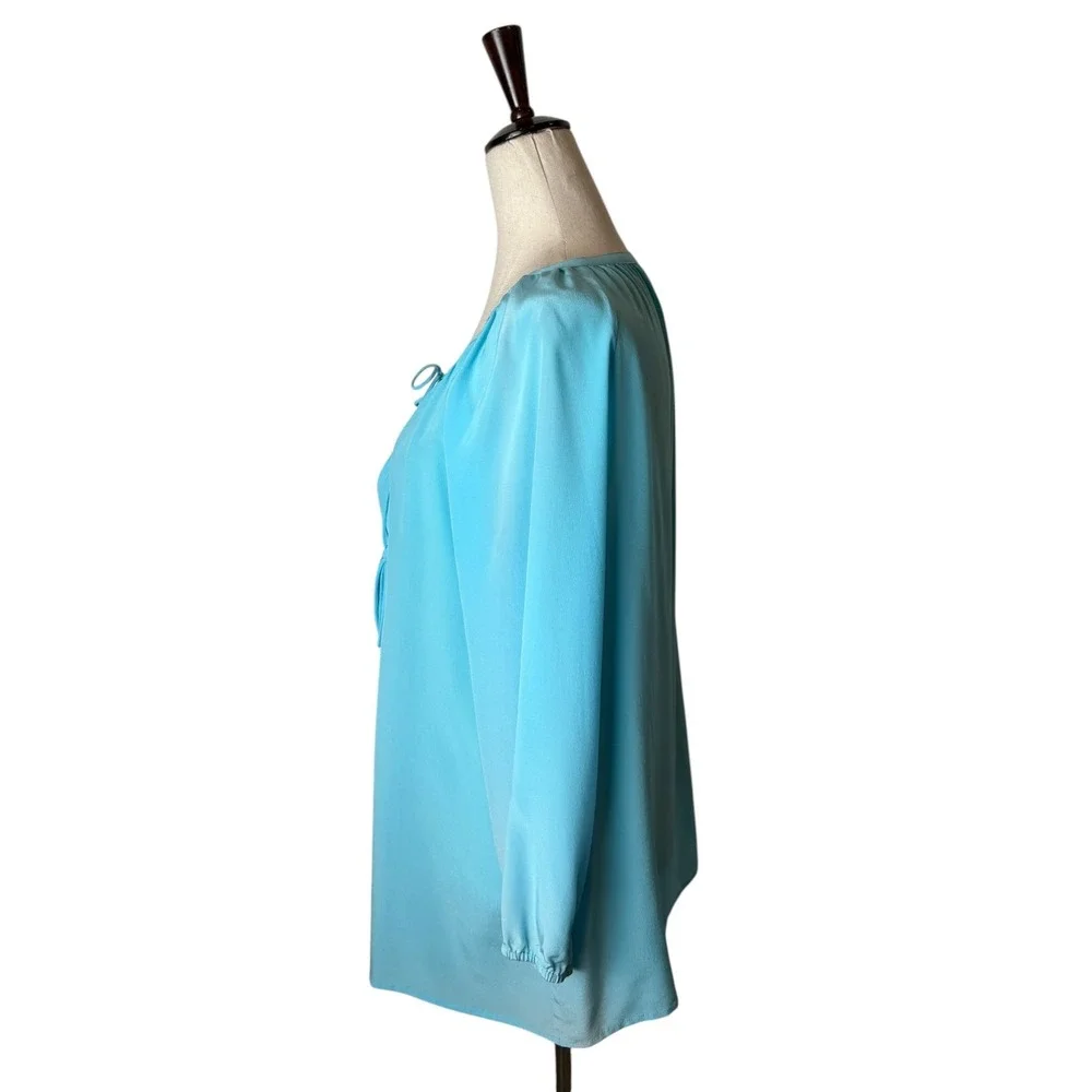 Tyler Boe Silk Tunic Top Women Medium Blue Tassel Tie Long Sleeve Blouse Preppy - Picture 6 of 12